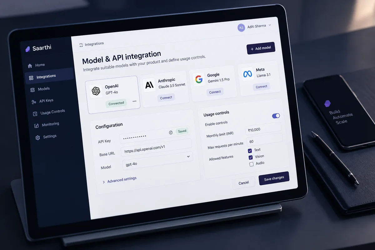 Illustrative model & api integration concept for ai automation