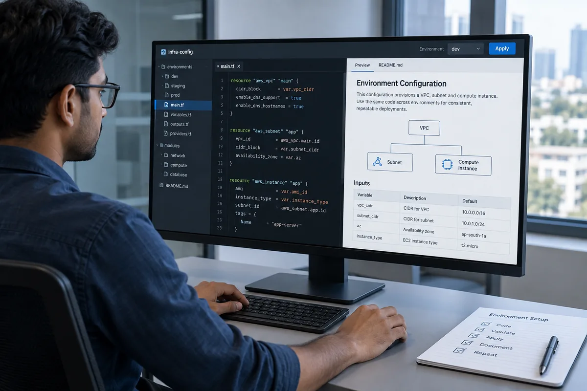Illustrative infrastructure as code concept for cloud infrastructure