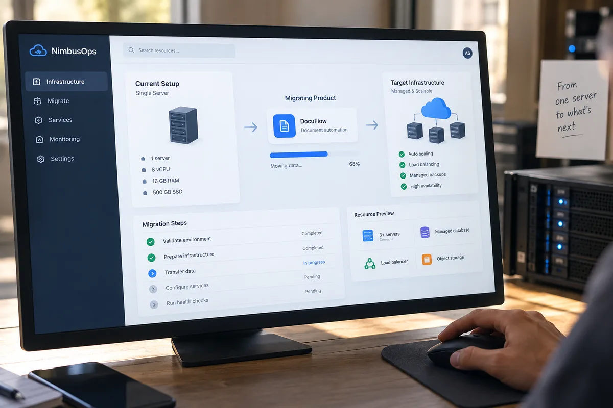 Illustrative concept: A product moving from a single server to managed infrastructure