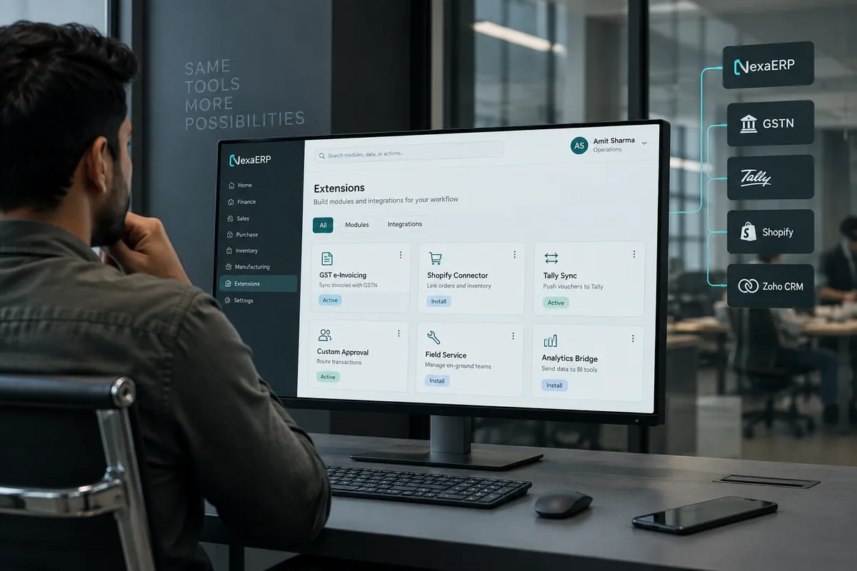 Illustrative erp extensions concept for custom software