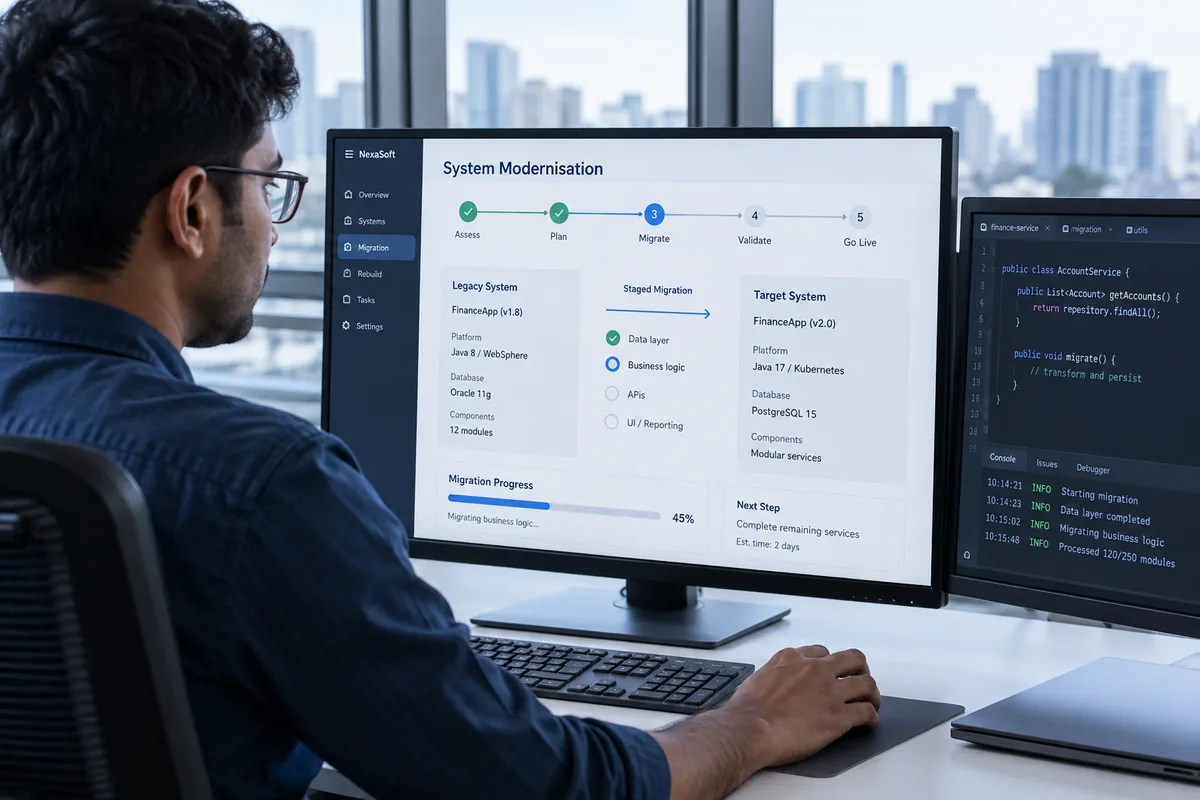 Illustrative legacy modernisation concept for custom software