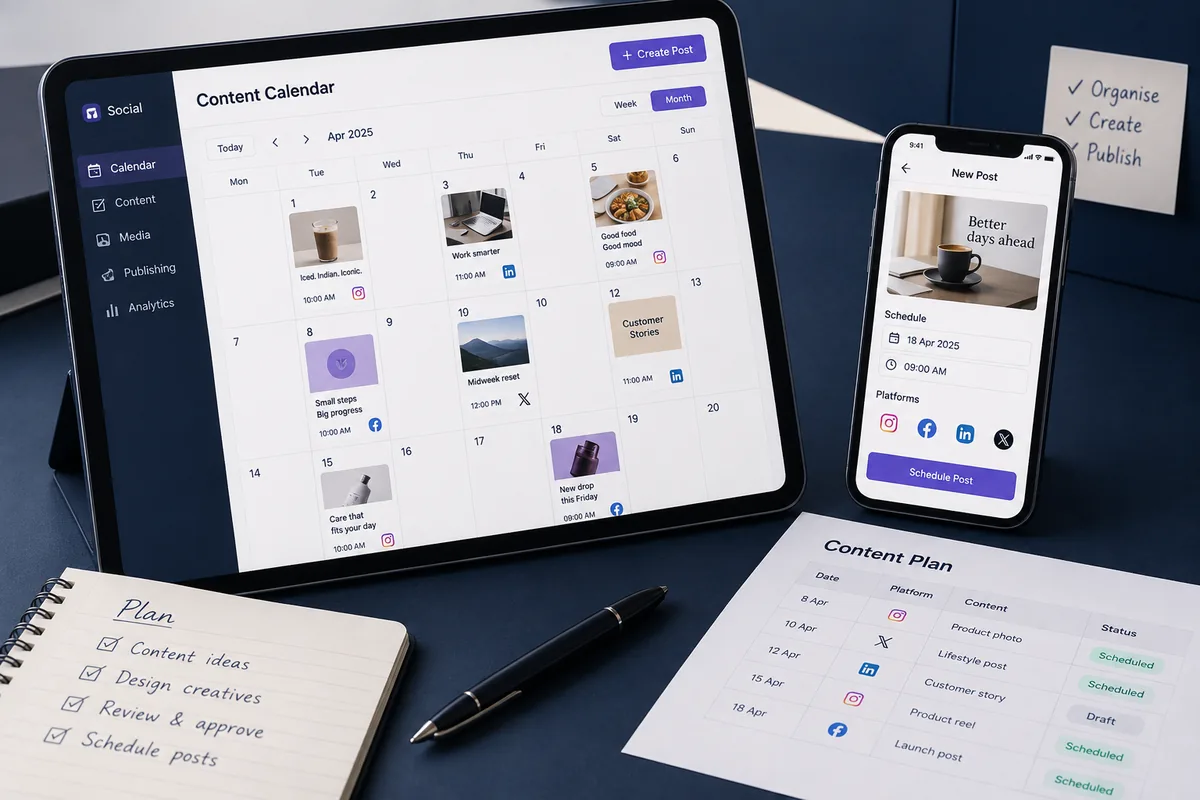 Illustrative social media management concept for digital marketing
