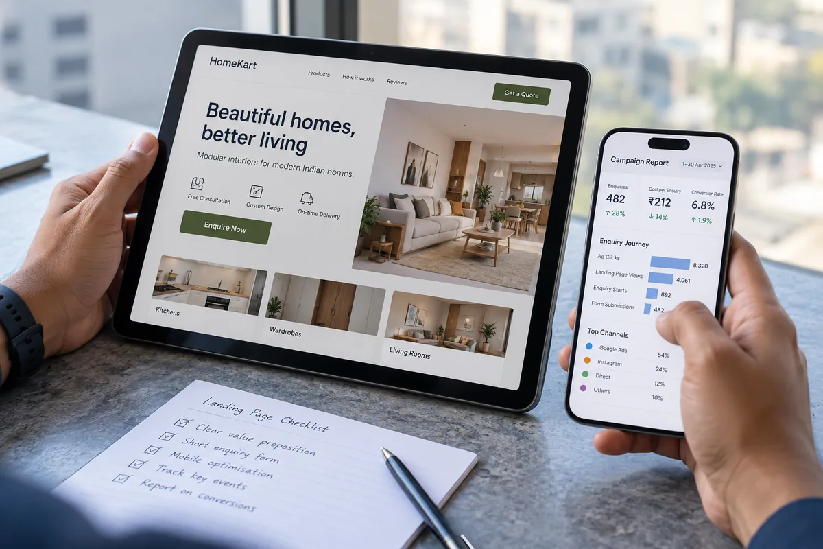 Illustrative landing pages & reporting concept for digital marketing
