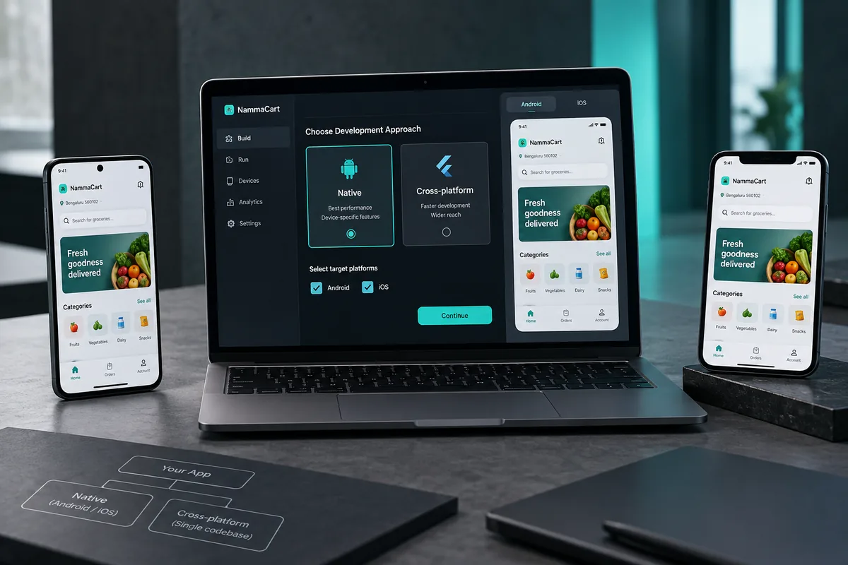 Illustrative android & ios development concept for mobile app development