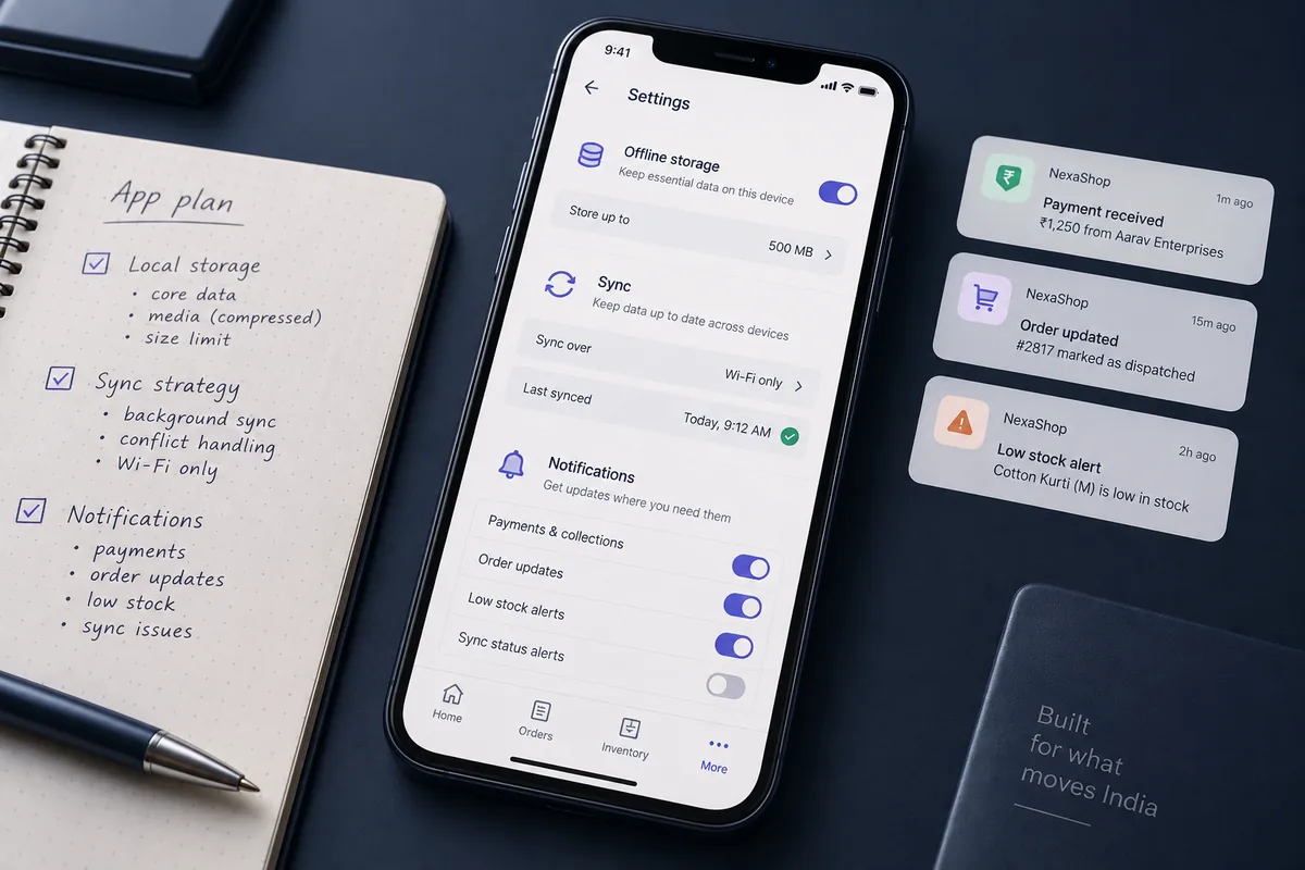Illustrative offline & notifications concept for mobile app development