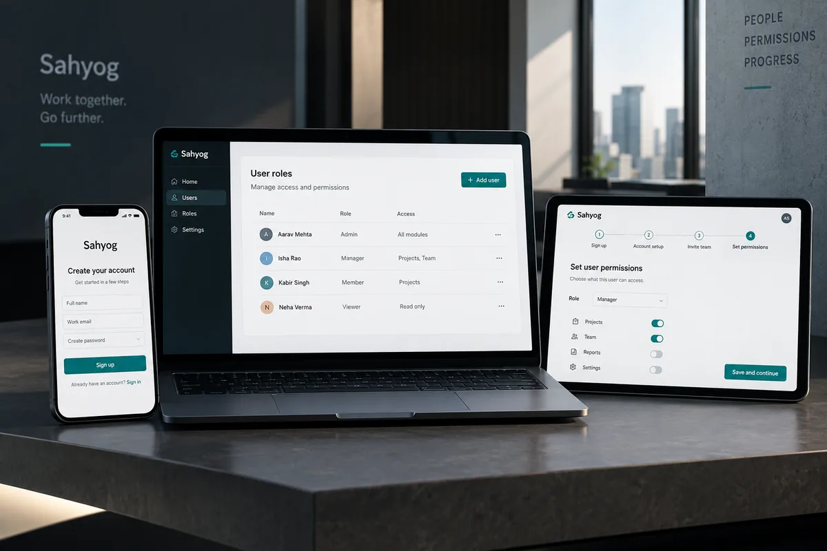 Illustrative onboarding & roles concept for saas development