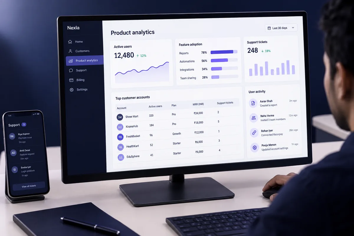 Illustrative admin & product analytics concept for saas development